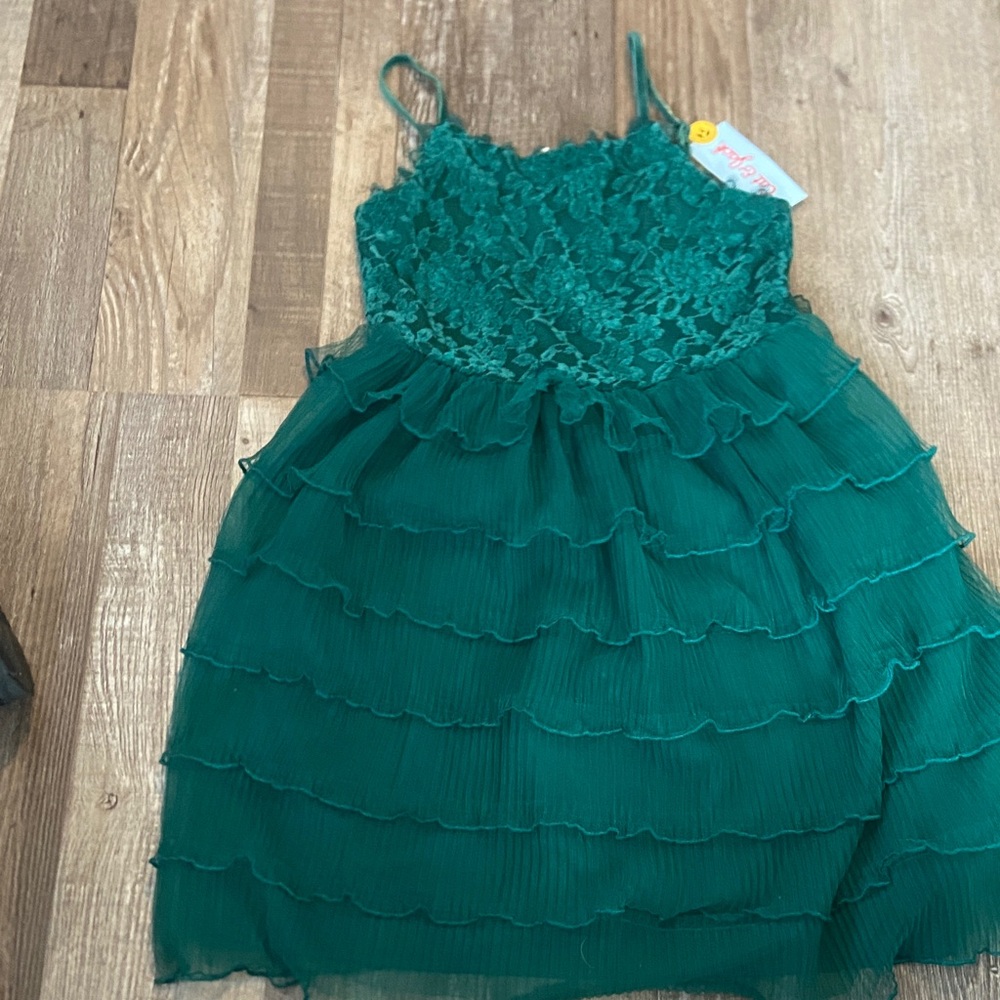 Cat & Jack Emerald Green Lace Bodice Tiered Dress